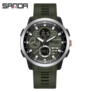 Sanda | SANDA 3379 Men Sport Wristwatch TPU Strap Waterproof Quartz Watch Dual Display Digital LED Luminous Male Clock Relogio Masculino