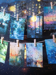 วัสดุพื้นหลังลายหยดน้ำขนาดใหญ่ สไตล์วินเทจ ศิลปะ สำหรับตกแต่งสมุดบันทึกและงานศิลปะ สติกเกอร์ PET สำหรับตกแต่ง DIY โน้ตแบบมีกาวในตัว