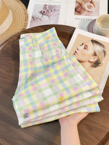 PAIBOLI | Summer 2025 Korean Style Fashionable Versatile High Waist Slimming Plaid Casual Pants Women Loose Straight Leg Wide Leg Trousers