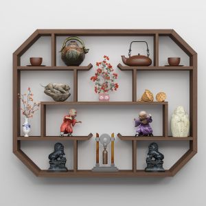 Shelf Wall Antique Shelf Solid Wood Chinese Style Duobao Plaid Wall Hanging Tea Leaf Teapot Duobao Pavilion Antique Ornaments
