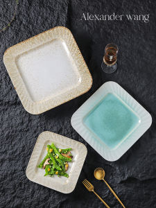 Square Ceramic Dish Multi-Functional Restaurant Commercial Use Sweet Dessert Pastry Plate Chinese Dumpling Dish Simple Design