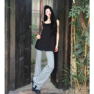 Extended Size High Waist Bell Bottom Yoga Pants Grey Polka Dot Casual Sports Womens Thin Legging Korean Style Commute