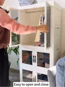 SimHome Installation-Free Thickened plastic childrens wardrobe storage cabinet adult wardrobe household layered partition storage cabinet Multipurpose Flodable Clothes Storage Cabinet with Hanging Kids Wardrobe bedroom cabinet Closet Storage box