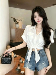 GUZILIAN | Áo Blouse Tay Ngắn Cổ Eo Dáng Ôm Thời Trang Mùa Hè