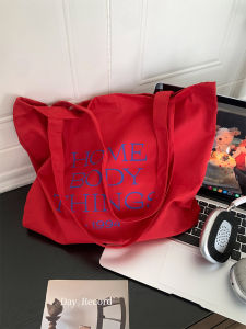 Korean Style Large Capacity Red Canvas Tote Bag Single Shoulder Handbag Commuter Bag Casual Fashion Soft Foldable Envelope Bag