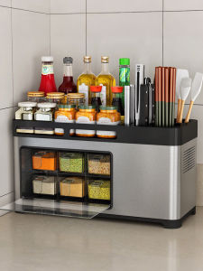 Stainless Steel Kitchen Storage Set Multi-Function Spice Rack Chopsticks Knife Holder Seasoning Can Home Storage Box