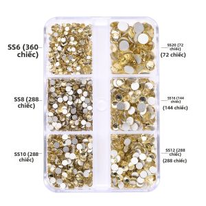 Đá Pha Lê Thủy Tinh Không Hotfix Nhiều Kích Cỡ SS6-SS20 6 Ô Mặt Phẳng Dùng Trang Trí Móng Tay Gói 1440 Chiếc