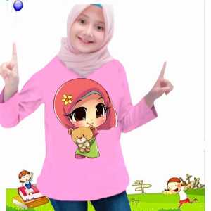 Kaos Lengan Panjang Anak Usia 1-12 Tahun Hijab Bunga Printing DTF