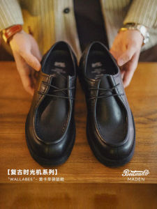 Maden Retro Kangaroo Moccasin Derby Mens Casual round Toe Leather Shoes Comfortable Wear Resistant Rubber Outsole Fashionable