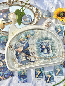 IKUMA Original Large Cat Head Doll Bag Transparent Pain Bag Womens Crossbody Handheld Soft PU Cloud Shape Bag for Lolita