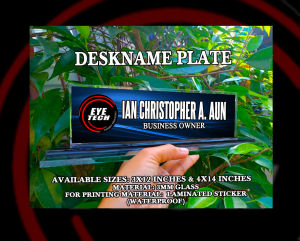 Customized Desk Name Plate Personalized on Clear glass - Desk Accessories Office Deck