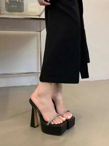 15cm High Heels Sandals Womens Sensual Party Show Match Dress Thick Heel Waterproof Platform High Heels T-Strap Korean Style