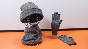 Autumn Winter Outdoor Warm Brushed Mens Beanie Hat Scarf Gloves 3 Pieces Set Windproof Knit Ring Muffler Hats and Caps for Men
