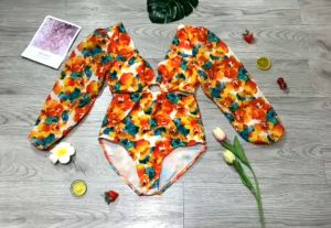 Bikini Đồ Bơi Nữ Đi Biển Liền Thân Tay Voan In Hoa Sang Đẹp Bin Sports BHV169