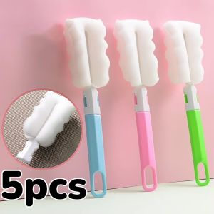 1/5pcs Long-Handle Sponge Brush for Mugs Glass Bottles Cups Scrubber for Efficient Cleaning Sponges Reusable Kitchen Clean Tool