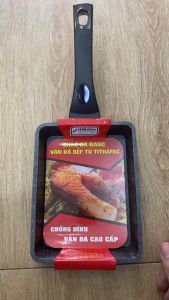 Chảo Vuông Vân Đá Bếp Từ Tithafac 13.5 x 37.5cm - Chảo chống dính vân đá dùng được bếp từ