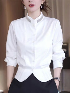 High Waist White Shirt Womens Long Sleeve Korean Style Fashionable Slim Fit Breathable Polyester Autumn New Arrival