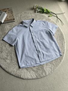 เสื้อเชิ้ตแขนสั้นลายทางสีฟ้าอ่อน Xanvas Cleanfit ทรงหลวมสบาย ๆ สำหรับผู้ชาย ฤดูร้อน 2025 คอโปโล ปกติ