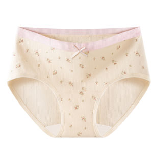 MiiOW | กางเกงชั้นในผ้าฝ้ายแท้สำหรับผู้หญิง กางเกงสามเหลี่ยมป้องกันแบคทีเรียระบายอากาศได้ดี ลายดอกไม้หวานๆ ระบายอากาศได้ดี ทรงเอวกลาง เอวกลาง ผลิตจากฝ้ายแท้