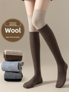 ถุงเท้าผู้หญิงถักขนสัตว์ยาวถึงเข่า MiiOW เสื้อผ้าชั้นในฤดูใบไม้ร่วง ฤดูหนาว ผ้าขนสัตว์ ถุงเท้ายาวถึงเข่า ถุงเท้าสั้น ถุงเท้าผู้หญิง