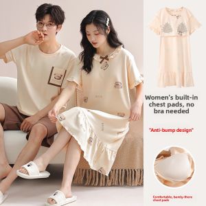 miiow | Couples Pure Cotton Short Sleeve Sleepwear Summer Casual Home Clothes Set Large Size Outdoor Wearable Comfortable Shorts