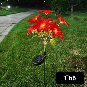 Đèn Sân Vườn Năng Lượng Mặt Trời Poinsettia Màu Đỏ LED Ngoài Trời Chống Nước Trang Trí Giáng Sinh Cho Bãi Cỏ Lối Đi Sân Sau Mùa Đông