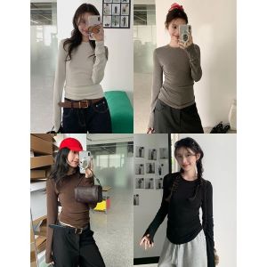 Slim Fit round Neck Base Shirt Womens Early Autumn Korean Style High Sensation Weight Loss Inner Wear Top Hot Girl Base Shirt