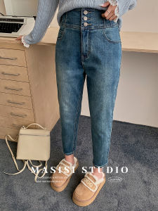 High Waist Fleece Finish Slim Fit Jeans for plus Size Women Winter Fashion Commute Style Blue Color Tight Leggings