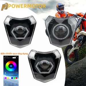 Đèn Pha LED Motocross RGB Angel Eyes Điều Khiển Bằng Ứng Dụng Dành Cho Xe Máy KTM EXC XC SX SXF EXC F 125-500 Cụm Đèn Xe Địa Hình