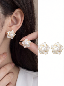 PINK EMPRESS | French Camellia Pearl Earrings Elegant