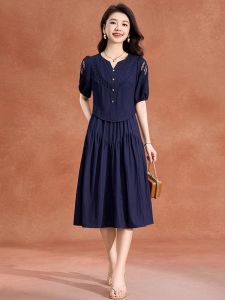 MAIMEI | Elegant Two-Piece Dress Set For Women Summer 2025 Fashion Trend High-Quality Anti-Aging Mommy Dress Polyester Fiber A-Line Skirt