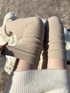 Thickened Fleece Long Tube Socks Womens Over-Knee Warm Anti-Slip Winter New Style Polyester Fiber High-Tube Length Boot Covers