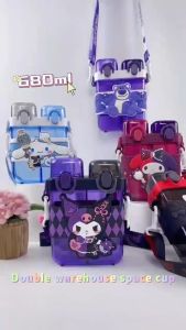 680ML Sanrio Kuromi Water Bottle Childrens School TRITAN Straw Mug Girls Pupils Double Drinking Melody Water Bottle