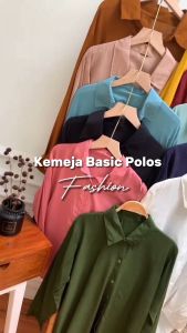 Atasan Kemeja Polos Wanita Casual Lengan Panjang Ukuran M-XXXXL Bahan Shakila Twill