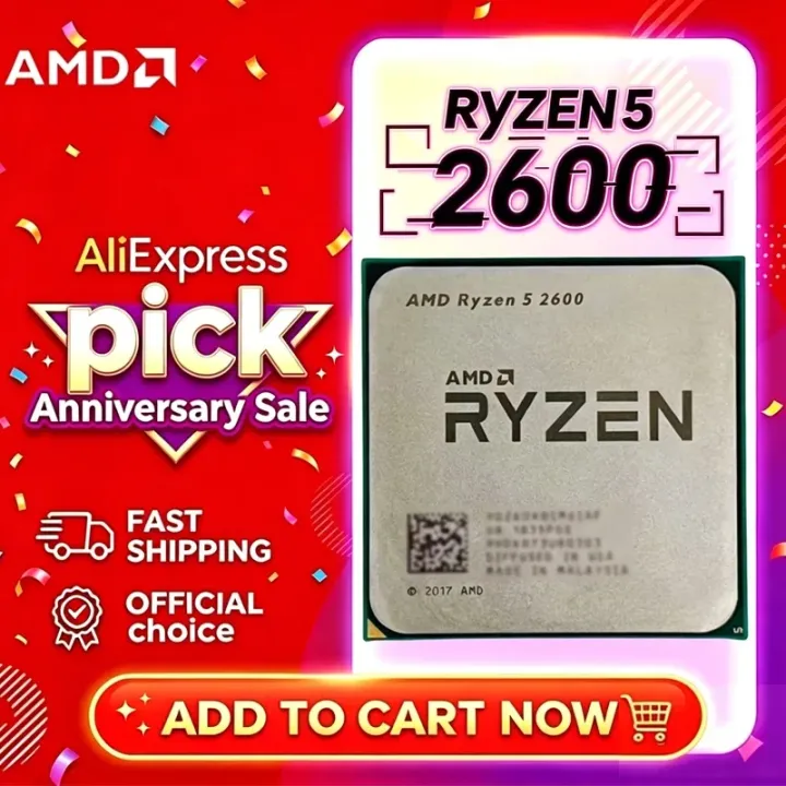 AMD | AMD R5 2600 Desktop Processor Socket AM4 Support DDR4 Low Power Chip For Daily Office Video Editing & Entry Gaming No Cooler