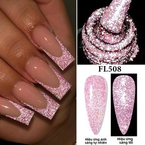 Sơn Gel Móng Tay Màu Hồng Nude Nhũ Phản Quang 7ml Làm Khô Bằng Đèn UV/LED Loại Tẩy Được Bán Vĩnh Cửu Lấp Lánh Không Mùi Dạng Lỏng Cho Móng Sáng Bóng