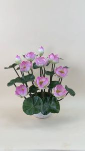 กระถางดอกบัวประดิษฐ์ขนาดใหญ่ ดอกบัวหลวงจัดในกระถางเซรามิค ดอกบัวบูชาพระ