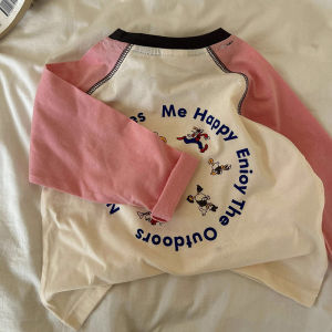 100% Pure Cotton Raglan Boys And Girls Autumn Clothes 2024 New Arrival Cartoon Long Sleeve T-Shirt Childrens Bottoming Shirt Spring and Autumn Top