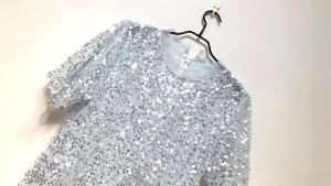 Womens Sequined Top Ins Super Fire Fashion Bling Shiny Round Neck Short-sleeved T-shirt Female Loose Thin Bling Glitter T-shirt