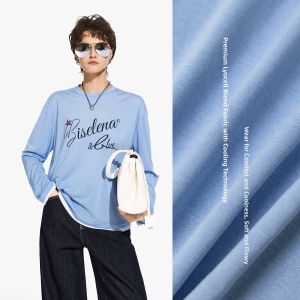 BEIQIANI | Simple Casual Lyocell Letter Print Contrast Long Sleeve T-shirt