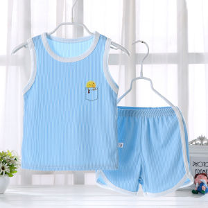 JIFANPAUL | Thin Summer Childrens Set Home Wear Sleeveless Air Conditioning Clothes Baby Silk Sleepwear