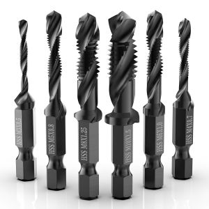 6Pcs Combination Drill Tap & Tap Bit Set 3-in-1 Anti-Rust Screw Tapping Bit Tool in Metric M3 M4 M5 M6 M8 M10 1/4” Hex Shank