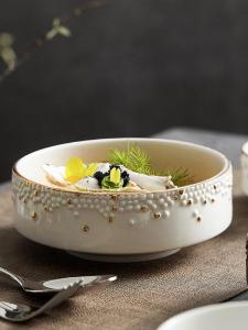 Japanese Style Ceramic Bowl Handmade Gold Dot Soup Rice Bowl Luxury Feeling Noodle Bowl Home Use Dining Utensils Dishware