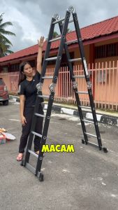 REAIM 20 STEP (5.8M) -12 STEP (3.8M) ALUMINIUM MULTIPURPOSE LADDER Foldable MULTIPURPOSE UNIVERSAL LADDER Heavy Duty Tangga Lipat 折叠铝梯