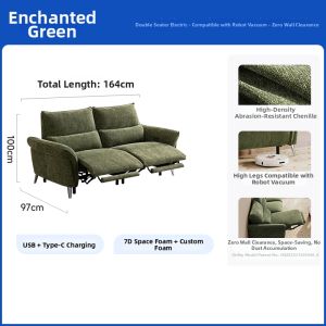 Electric Functional High-legged Retro Style Green Chenille Sofa