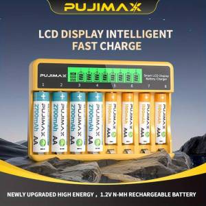 PUJIMAX 1.2V Ni-MH Ni-CD AA AAA  Rechargeable Battery Charger 8-Slots LCD Display Fast Smart Battery Charger Type-C Charging