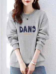 plus Size Womens Fleece Lined Hoodie Spring Autumn Winter Loose Fit Slimming Versatile Outerwear Base Layer Top Print Design