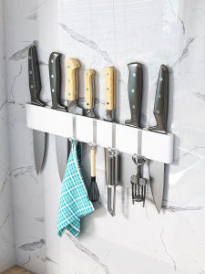 No Drilling Kitchen Wall Mounted Knife Holder Rack Storage Stand Simple Integrated Knife Base Cutting Board Storage Solution