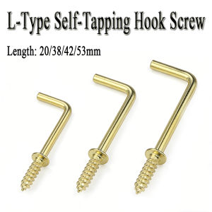 50/30/10pcs L Shaped Screw Hooks 20mm 38mm 42mm 53mm Golden Right Angle Self Tapping Screw Hook for Hanging