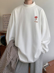 K-style Loose Autumn and Winter Double-Sided Dralon Half Turtleneck Bottoming Shirt Men Ins Trendy Inner Wear White Long Sleeve T-shirt